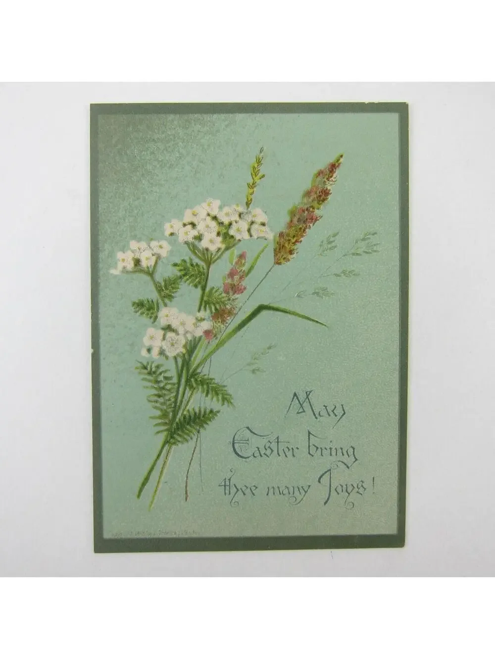 Victorian Greeting Card Easter Green Pink & White Flowers Cherub Angel Antique
